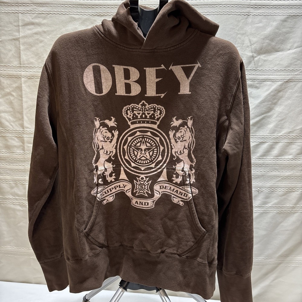 Obey Supply And Demand Men's Hoodie Sweatshirt Eyes Lions Crown Brown Size M